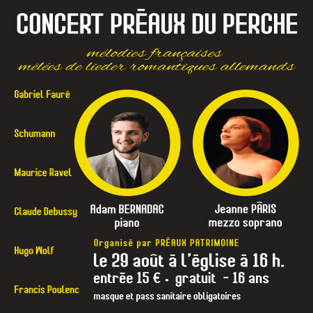 Concert à 16h30 organisé par Préaux Patrimoine réservation au 06 85 62 18 29